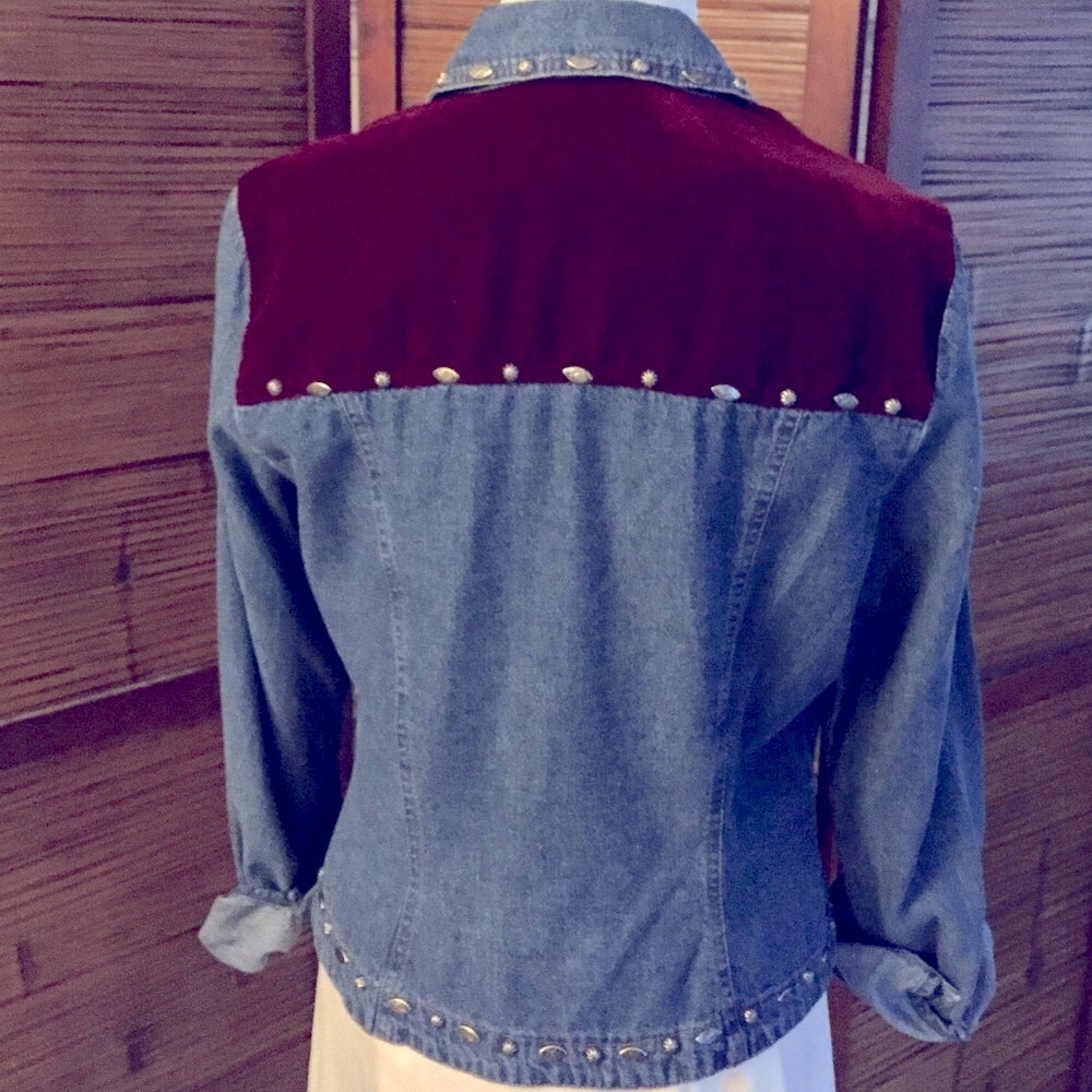 Vintage ROPA Western style Denim & velour top - Picture 2 of 8